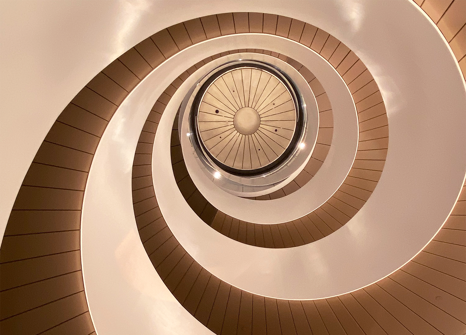 Looking up at the double helix staircase in UTS Central